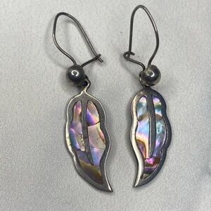 Taxco sterling silver abalone feather earrings 925 vintage